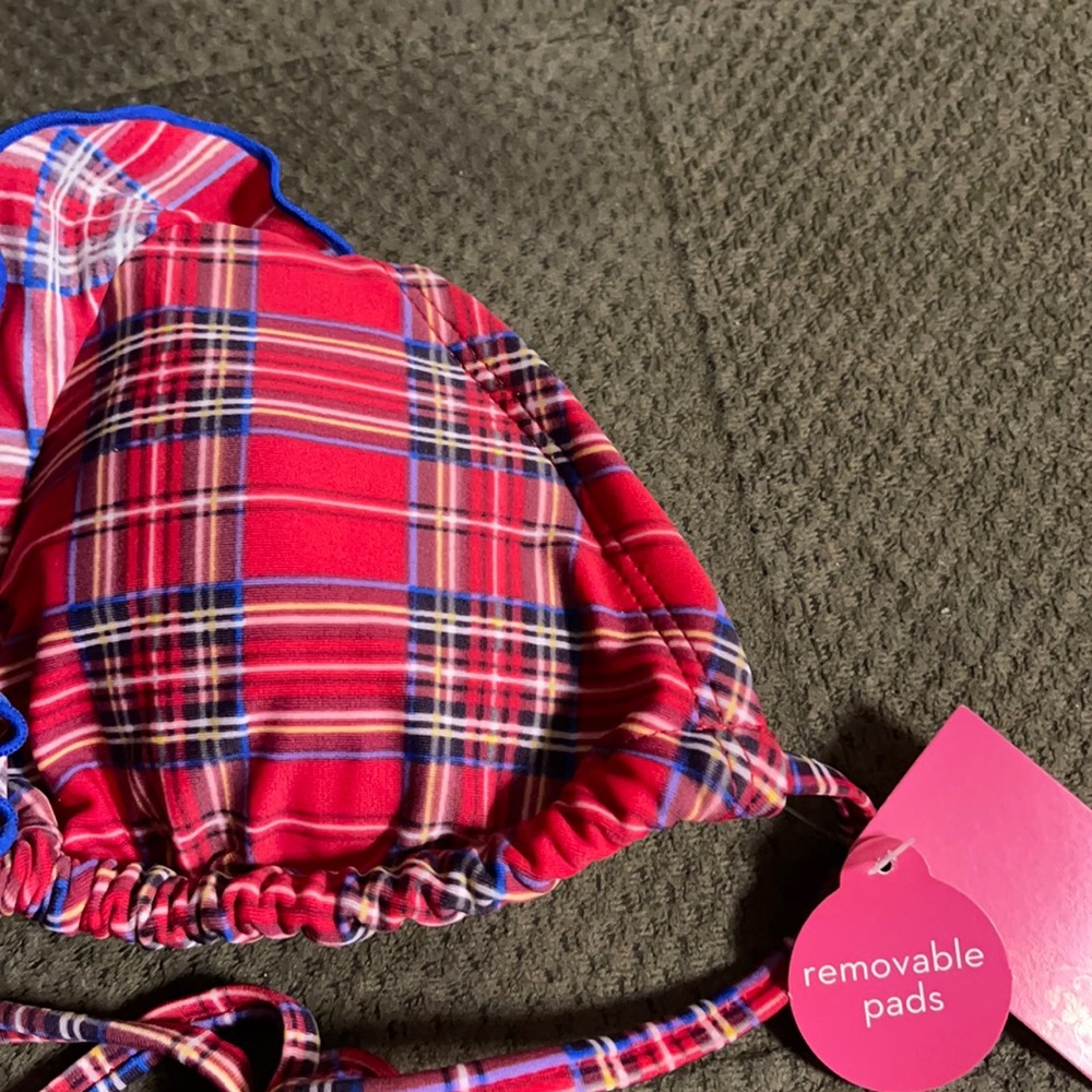 Plaid bikini top with removable pads NWT